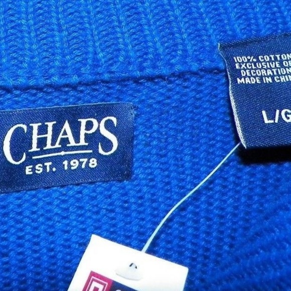 Men's L Chaps Ralph Lauren Blue Cable Knit Sweater - Picture 6 of 8
